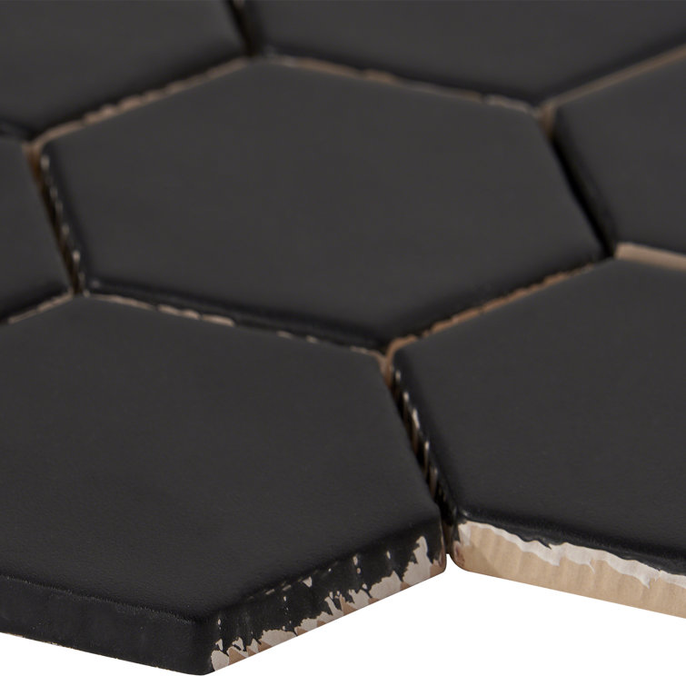 Milton Black Matte Ceramic Hexagonal Mosaic Tile