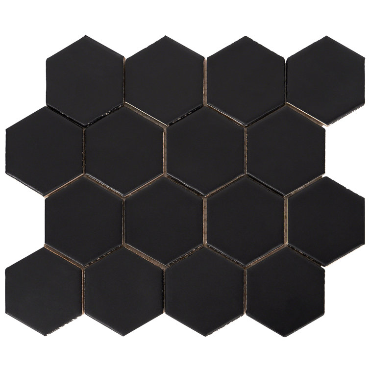 Milton Black Matte Ceramic Hexagonal Mosaic Tile
