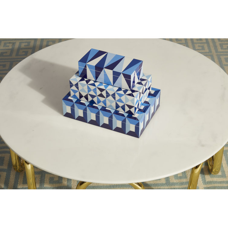 Small Blue Geometric Lacquer Lidded Box