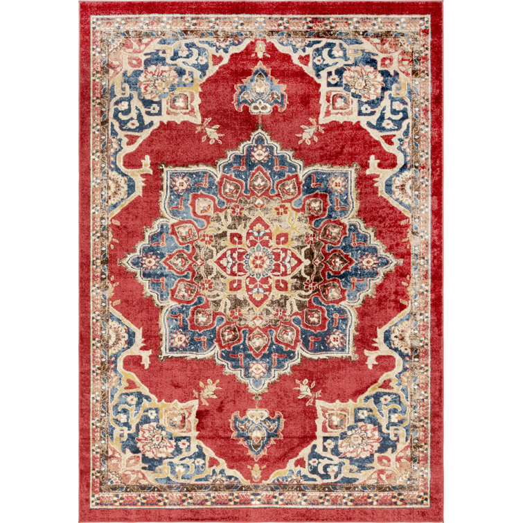 Eden Burgundy and Blue Oriental Synthetic Area Rug
