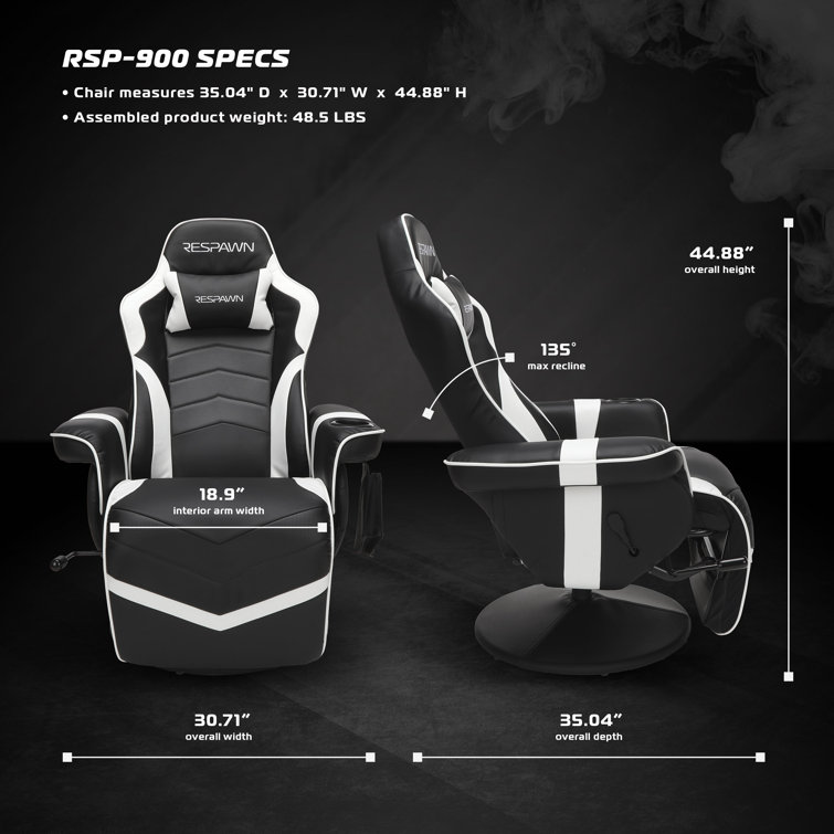 White and Black Racing Style Gaming Recliner with Footrest