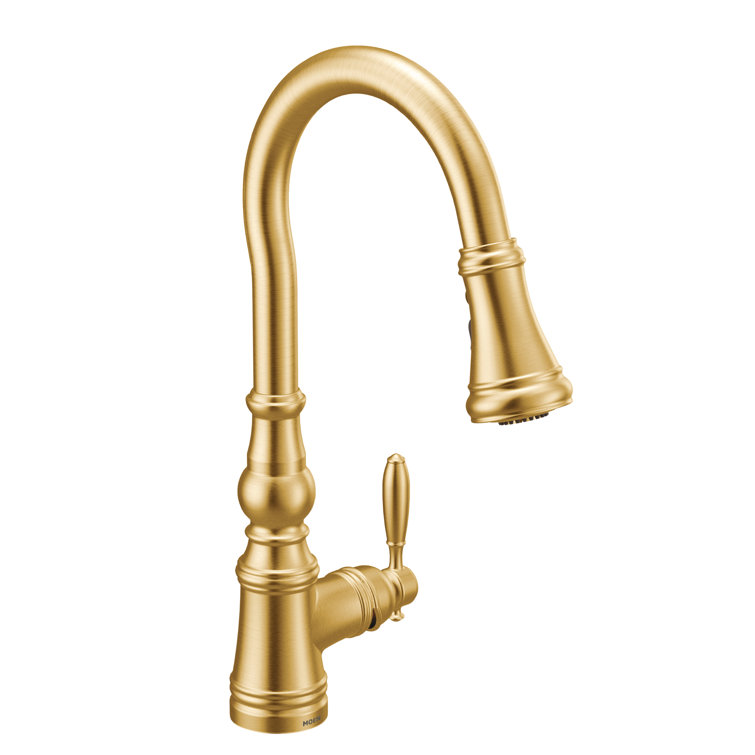Brushed Gold Transitional Kitchen Faucet with Pull-out Spray