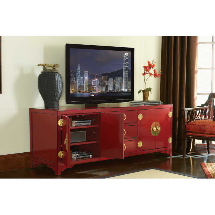 Pacific Isle 75" Red Transitional Media Console with Cabinet