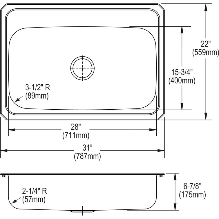 31" Stainless Steel Single Bowl Drop-In Kitchen Sink