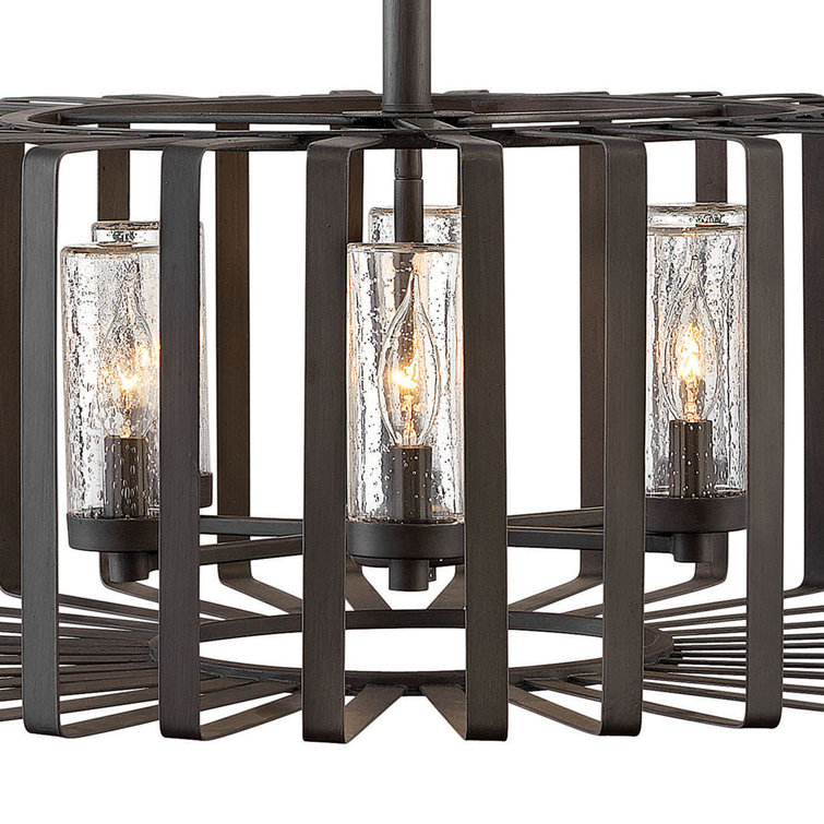 Brushed Graphite 6-Light Outdoor Chandelier with Clear Seedy Glass
