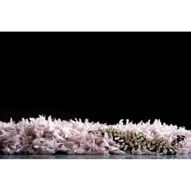 Lorelei Pink Solid Synthetic Shag Rectangular Rug