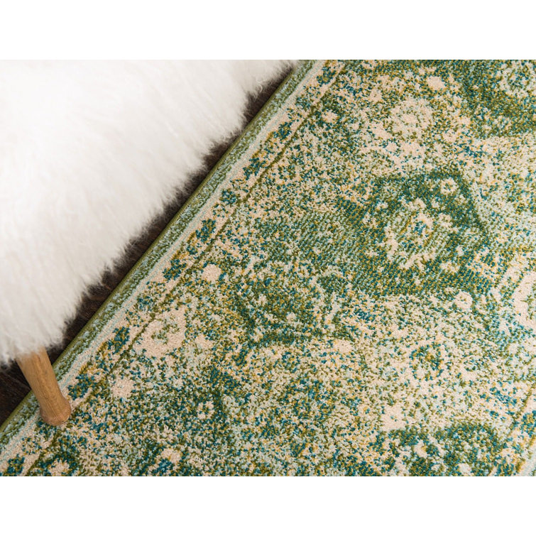 Green Abstract Pattern Square Indoor Rug