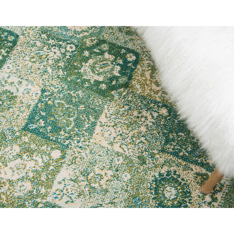 Green Abstract Pattern Square Indoor Rug