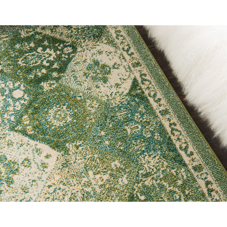 Green Abstract Pattern Square Indoor Rug