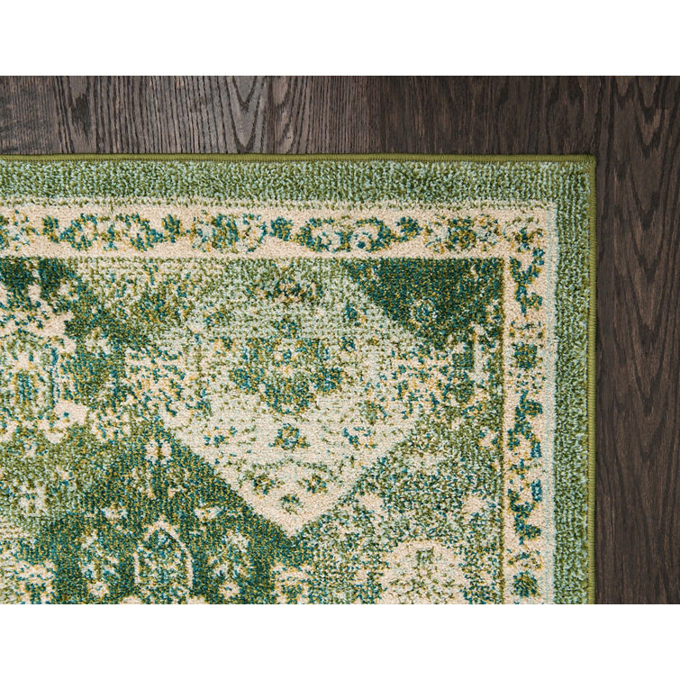 Green Abstract Pattern Square Indoor Rug