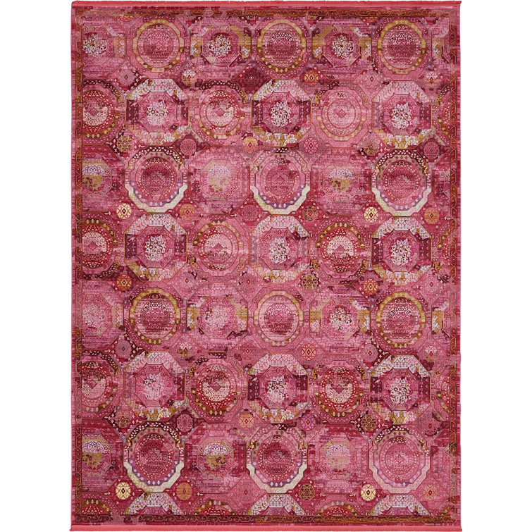 Pink Geometric Stain-Resistant Synthetic Area Rug