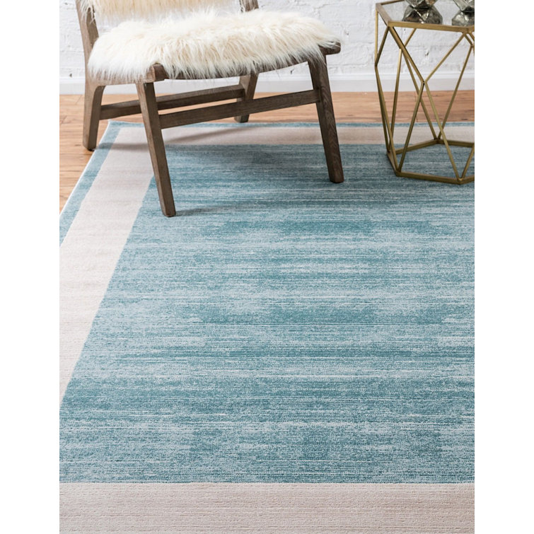 Turquoise and Ivory Rectangular Synthetic Area Rug