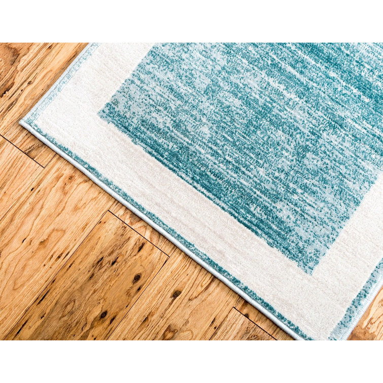 Turquoise and Ivory Rectangular Synthetic Area Rug