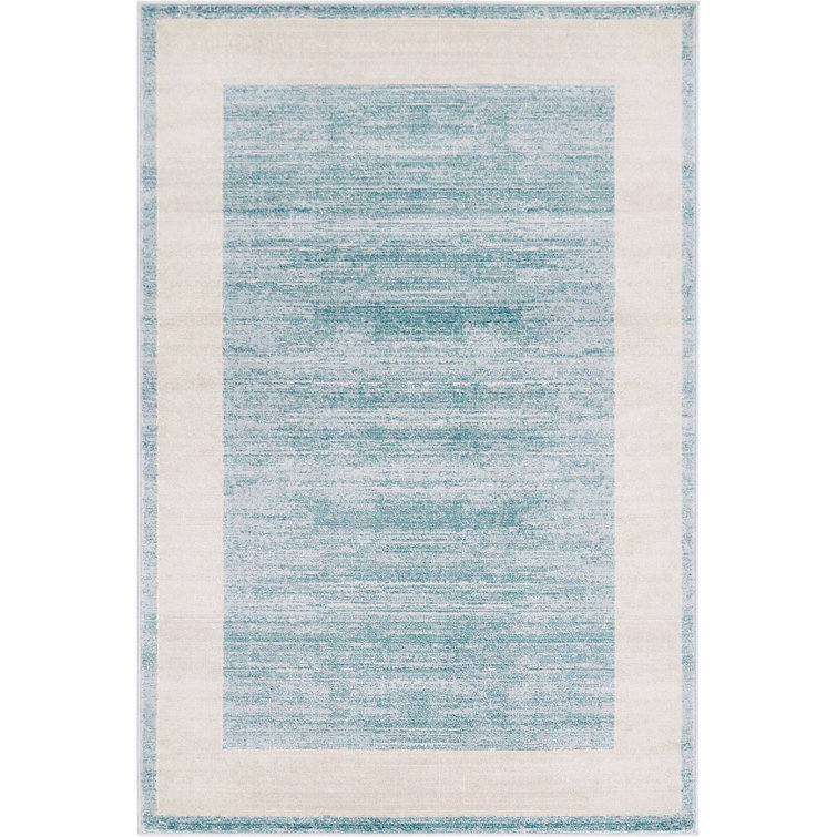 Turquoise and Ivory Rectangular Synthetic Area Rug