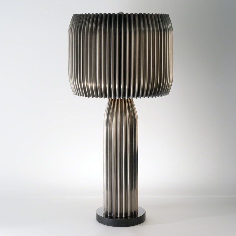 Crimped Antique Nickel 2-Light Table Lamp with Clear Cord