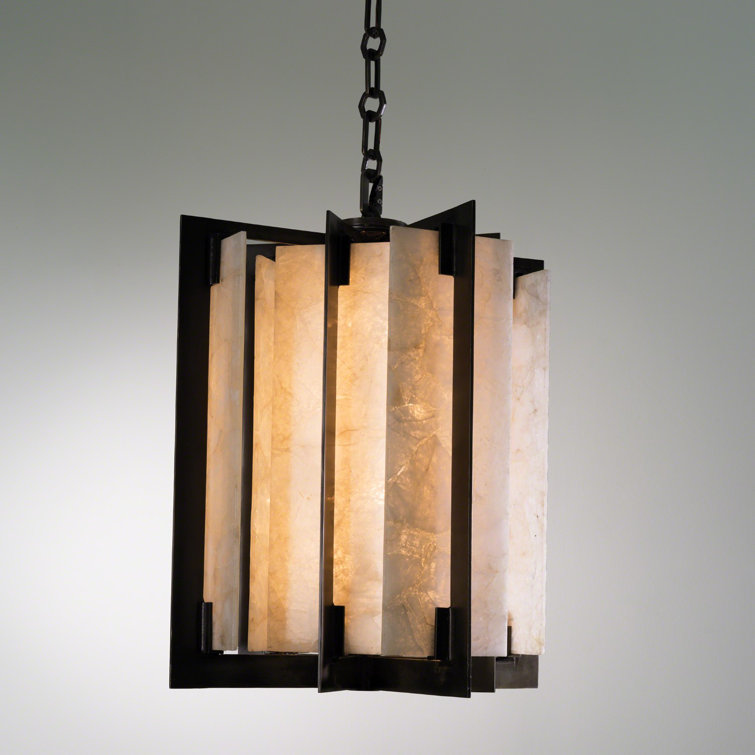 Elegant Bronze 8-Light Quartz Pendant with Translucent Stone Panels
