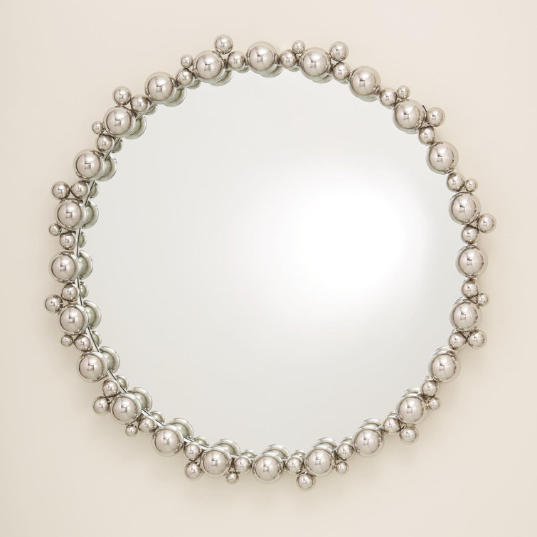 Round Nickel Bubble Wall Mirror with Stainless Steel Frame