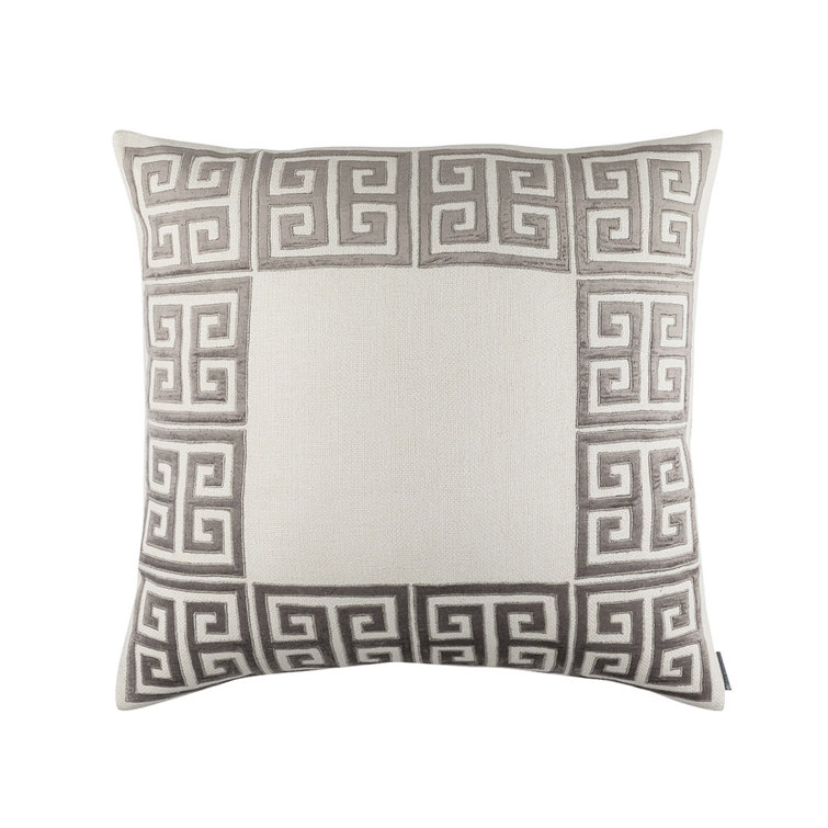 Ivory and Platinum Geometric Velvet Border Throw Pillow 28x28