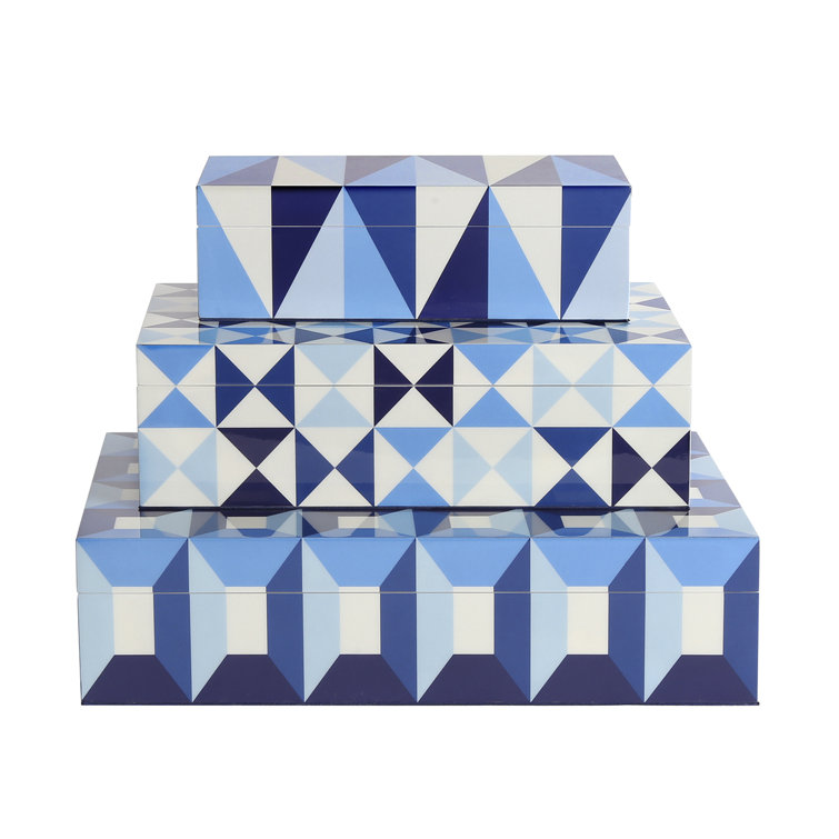Small Blue Geometric Lacquer Lidded Box