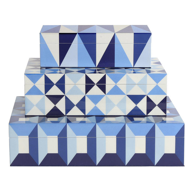 Medium Blue Geometric Lacquer Stackable Box
