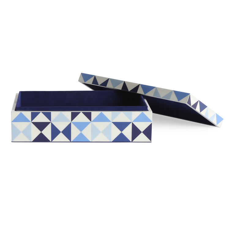 Medium Blue Geometric Lacquer Stackable Box