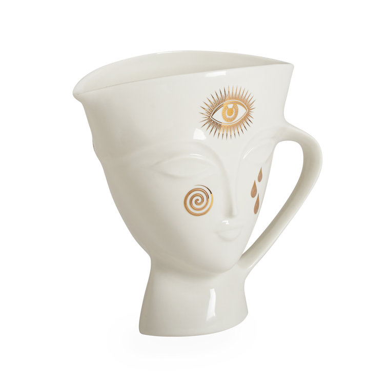 White and Gold Porcelain Muse Face Pitcher