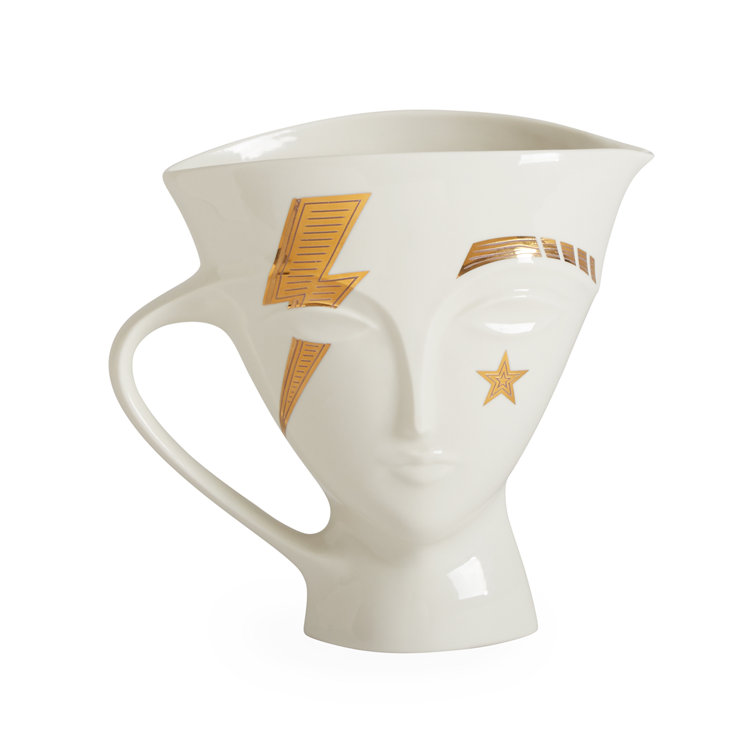 White and Gold Porcelain Muse Face Pitcher