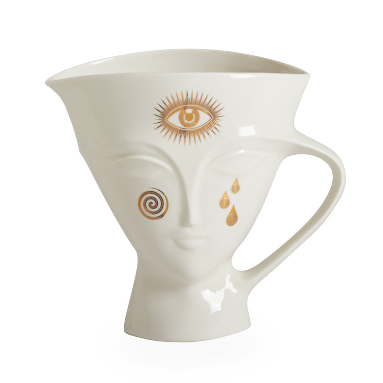 White and Gold Porcelain Muse Face Pitcher