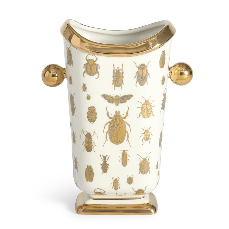 White and Gold Porcelain Vase with Botanical Design