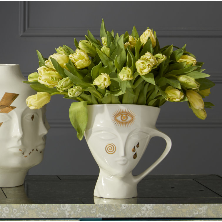 White and Gold Porcelain Muse Face Pitcher