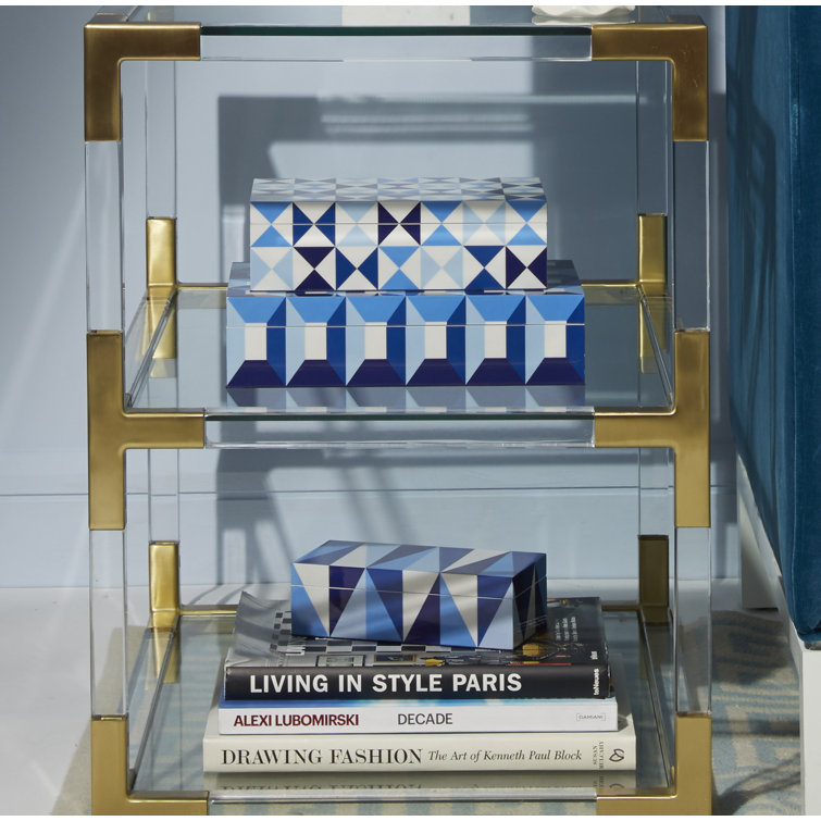 Medium Blue Geometric Lacquer Stackable Box
