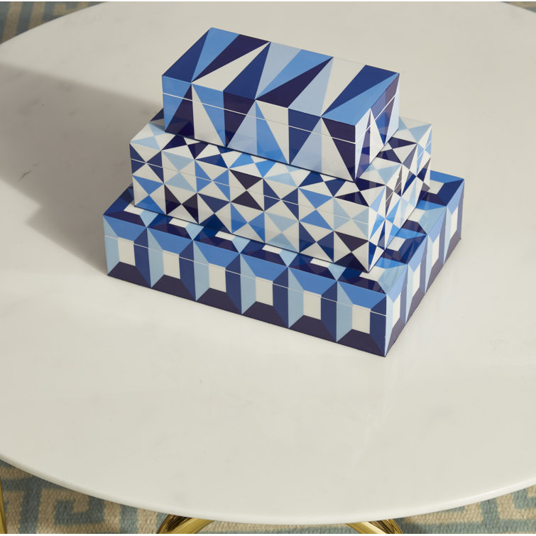 Medium Blue Geometric Lacquer Stackable Box