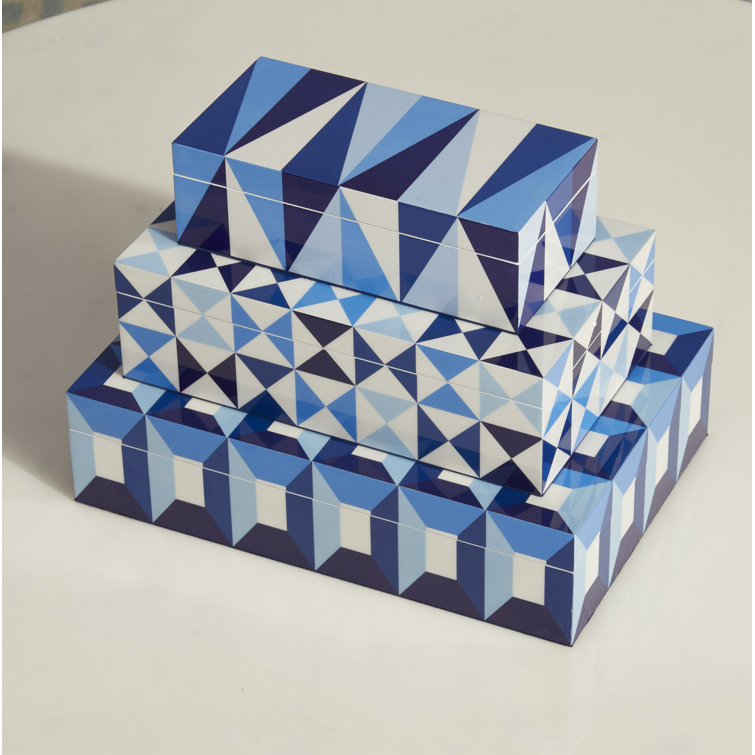 Small Blue Geometric Lacquer Lidded Box