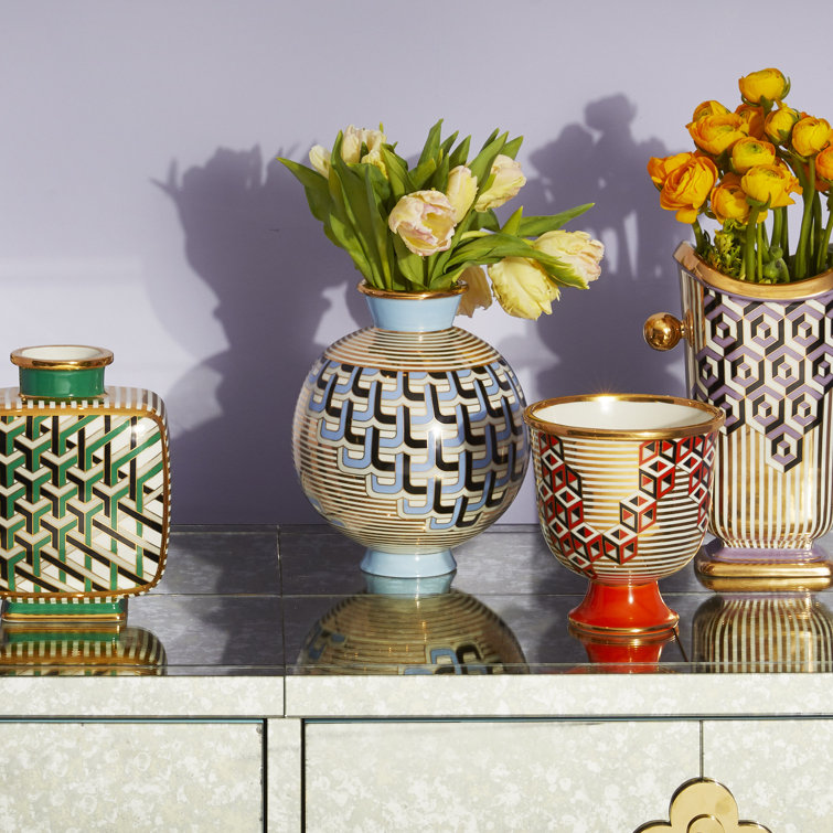 Gold and Blue Porcelain Decorative Table Vase