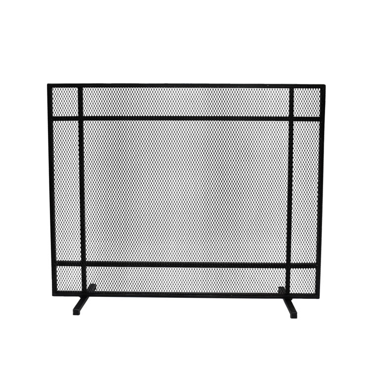 Markus Black Brushed Silver Iron Single Panel Fireplace Screen