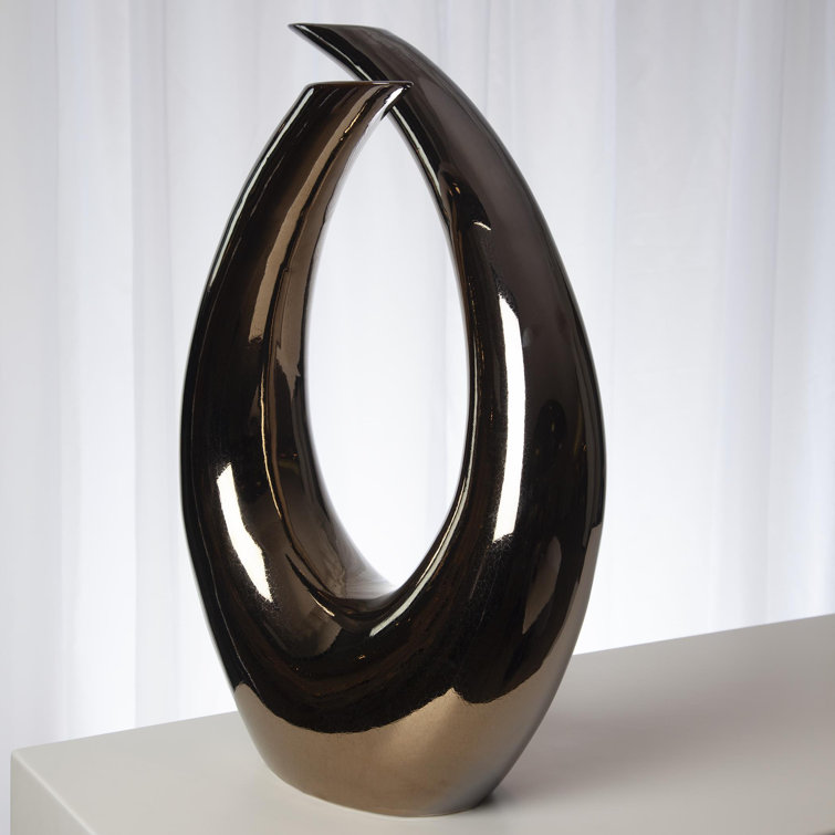 Portuguese Handcrafted Ceramic Bronze Loop Sculpture