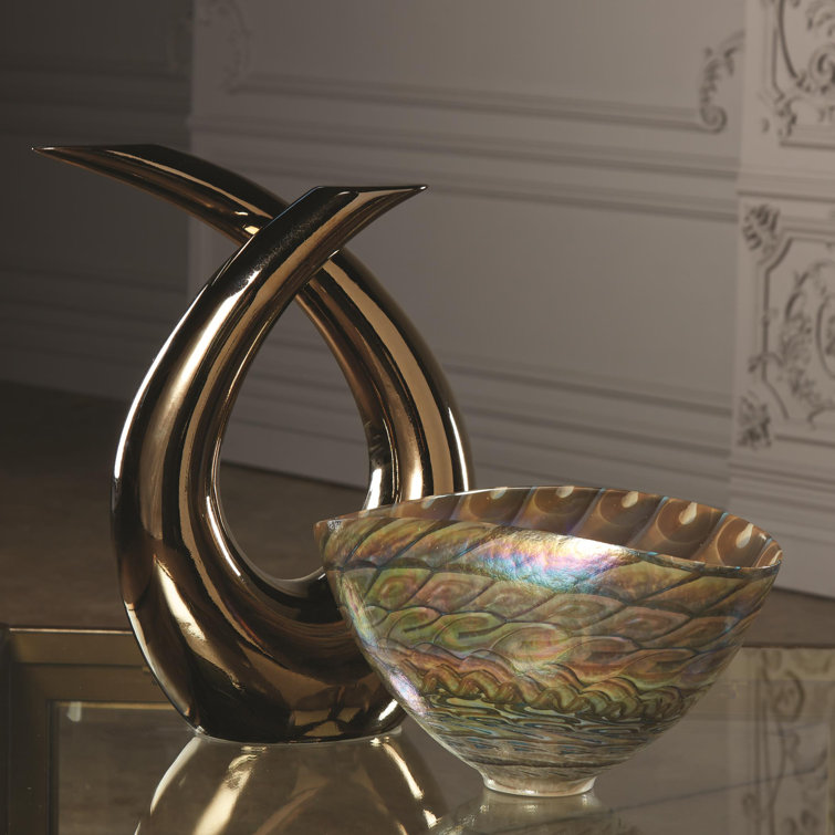 Portuguese Handcrafted Ceramic Bronze Loop Sculpture