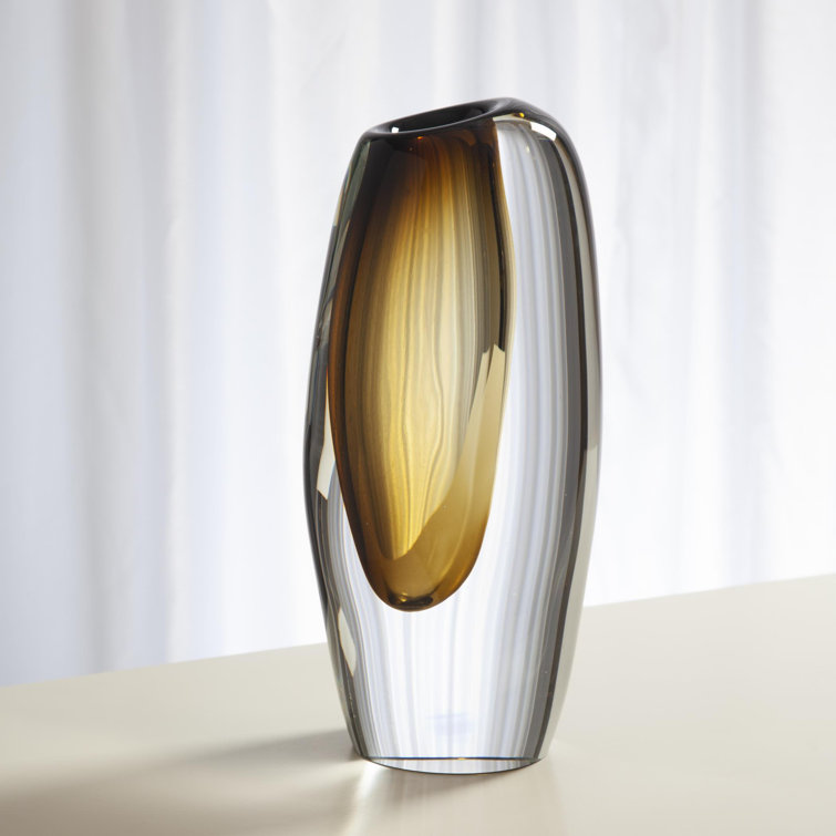 Moss Green Layered Art Glass Offset Decorative Vase
