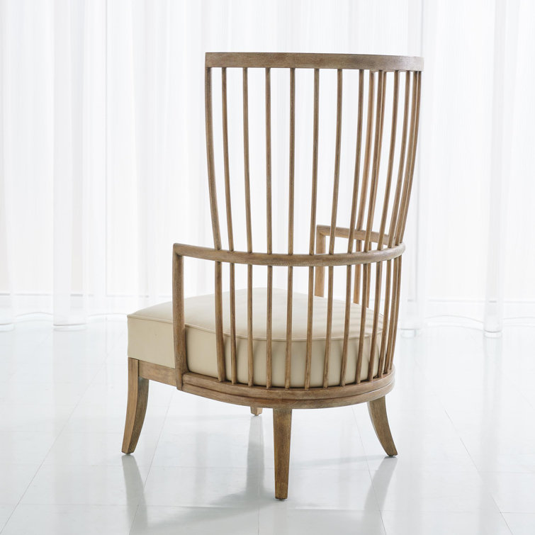 Adelaide Handcrafted Beige Leather Spindle Wing Chair