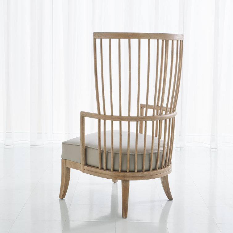 Elegant Gray Top-Grain Leather Spindle Wing Armchair
