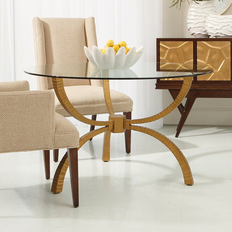 48'' Round Glass Top Dining Table with Antique Gold Base