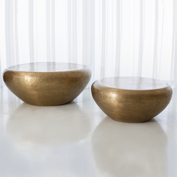 Elegant Goa Round Cocktail Table in Antique Brass Finish