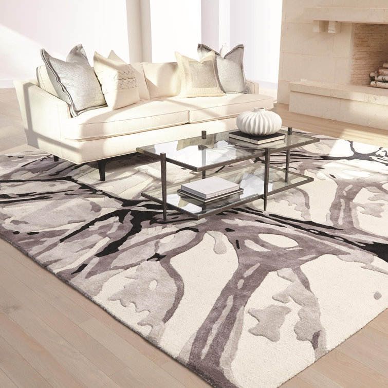 Abstract Watercolor Hand-Tufted Black Wool 8' x 10' Rug