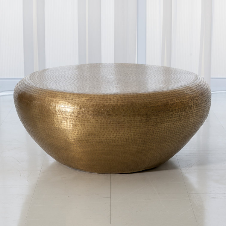 Elegant Goa Round Cocktail Table in Antique Brass Finish