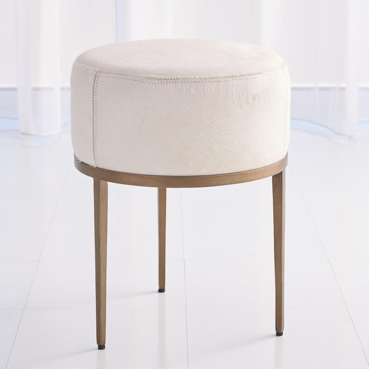 Ivory Leather Round Urban Stool with Antique Brass Iron Legs