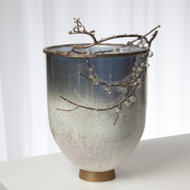 Winter Frost Glass Hurricane with Brass Base