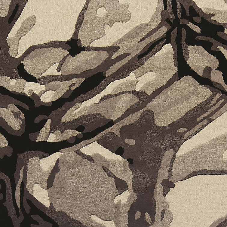 Abstract Watercolor Hand-Tufted Black Wool 8' x 10' Rug