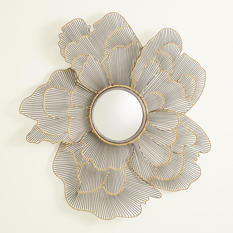 Whimsical Iron & Brass Flower Wall Mirror, 40" Natural Finish