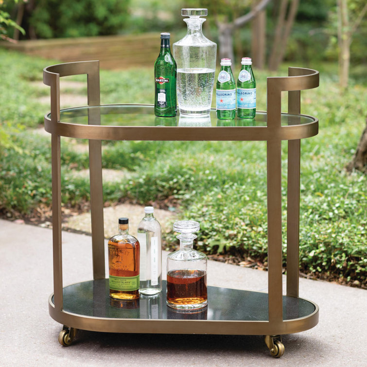 Regan Oval Antique Brass Bar Cart with Wine Rack and Storage