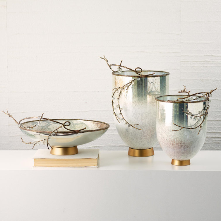 Winter Frost Glass Hurricane with Brass Base